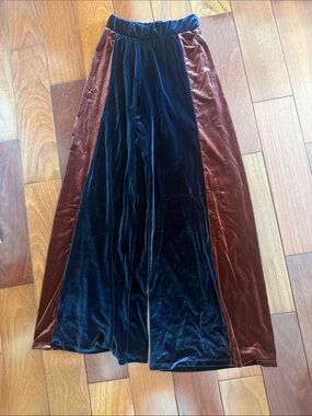Urban Outfitters Velvet Wide-Leg Pants in Navy and Brown